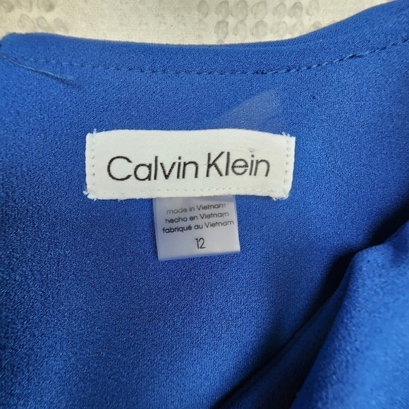 Calvin Klein Blue Ruffled V-Neck Midi Sheath Dress Size 12 - Picture 4 of 11